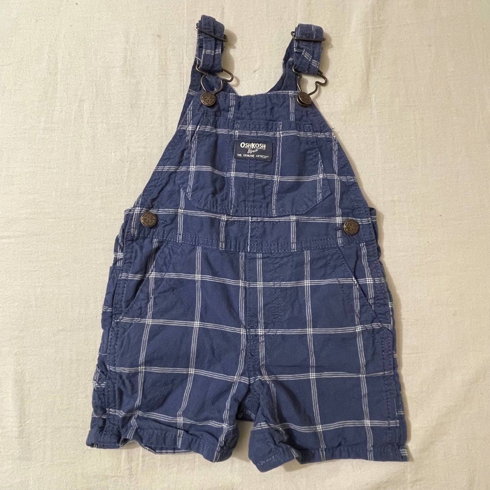 OshKosh‎ B'gosh Baby Size 12M Blue Plaid Shortalls Overalls Kids  Vestbak